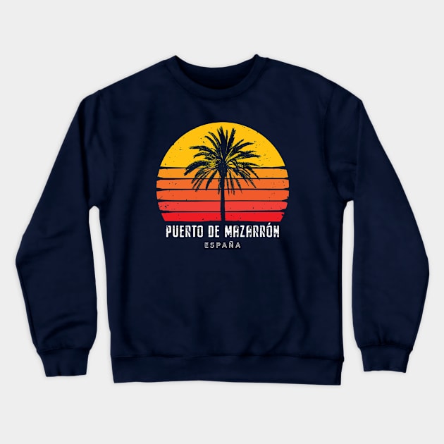 Sunset Palm Tree - Puerto de Mazarron Crewneck Sweatshirt by mazarronsouvenirs